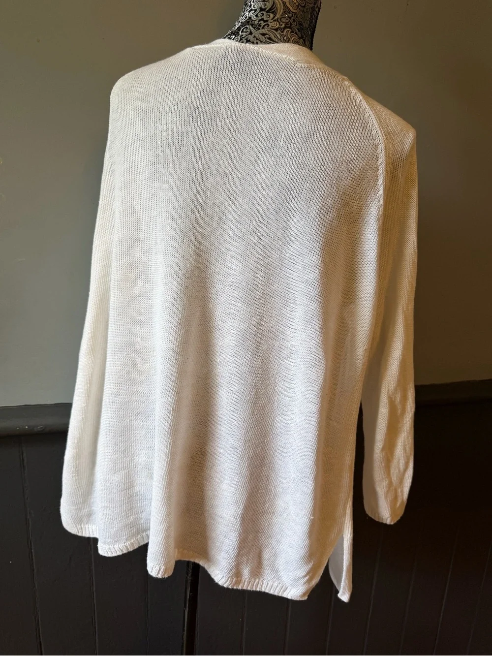 Talbots White 100% Linen Open-Front Cardigan